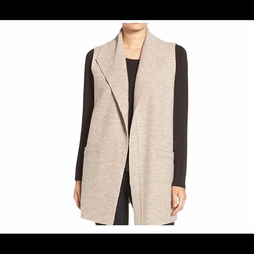 Eileen Fisher Wool Funnel Neck Vest Coat Size XS